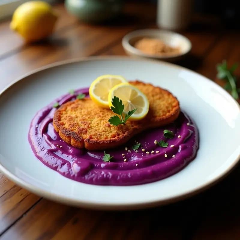 Bistec a la Milanesa con Puré de Papa Morada: Receta Argentina Crujiente y Colorida