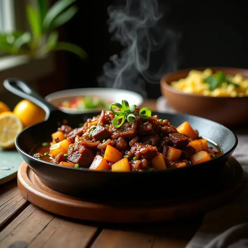 Bistik Tagalog Filipino con Salsa de Calamansi y Patatas: Receta Dulce-Salada en Sartén
