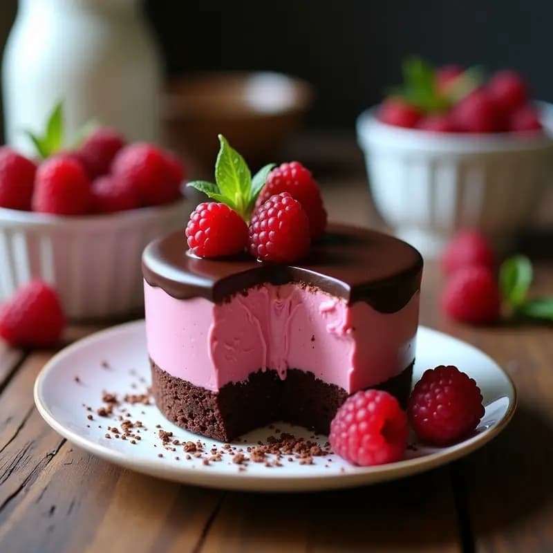 B Dentro de Chocolate con Relleno de Mousse de Frambuesa y Chía: Postre Alemán Sin Horno