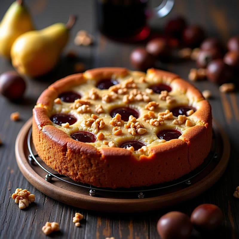 Bizcocho de Harina de Castaña y Peras al Vino Tinto: Postre Sin Gluten y Sin Lactosa