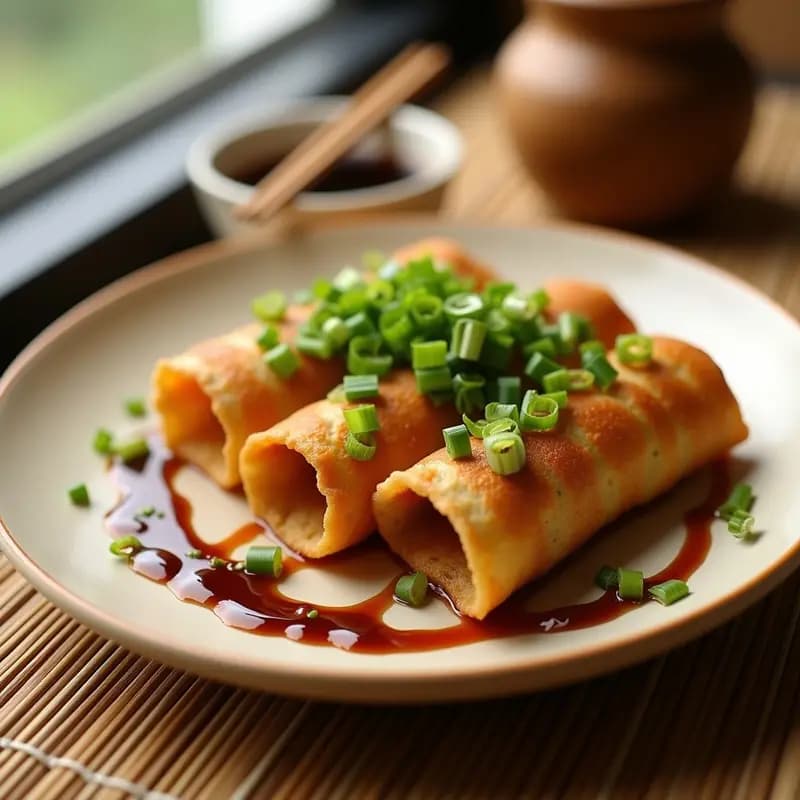 B带jiao (Panqueques Chinos) con Cebolla Verde y Salsa de Soja: Desayuno Salado en 15 Minutos