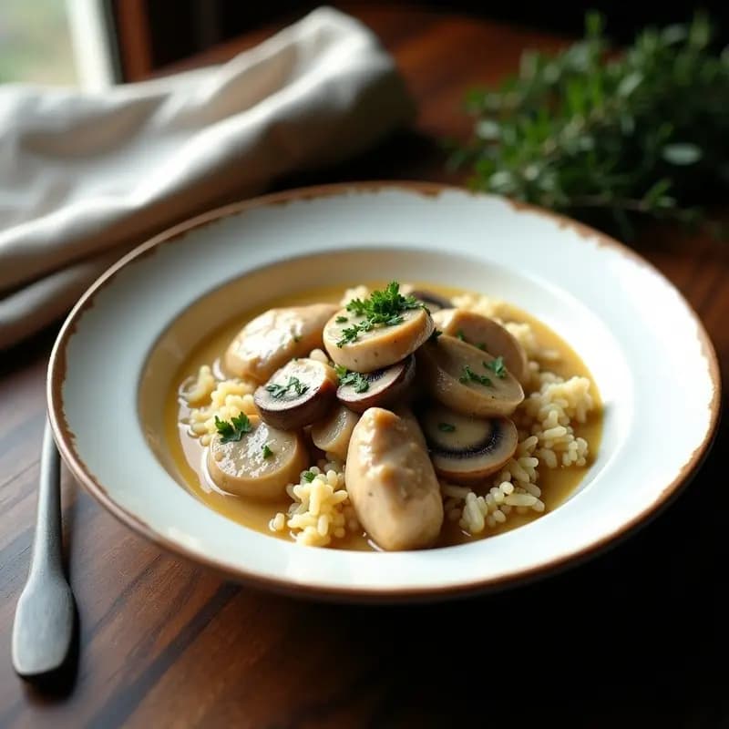 Blanquet de Pollo y Champiñones: Receta Francesa Clásica con Toque Cremoso en Olla Exprés