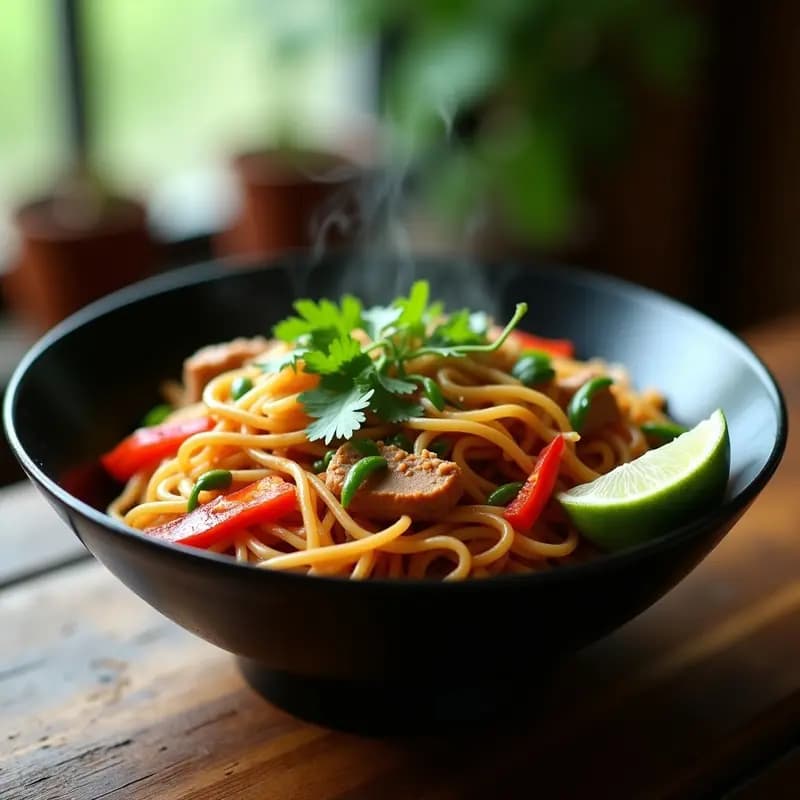 B Linh Mike de Fideos de Arroz y Cerdo: Receta Laosiana Picante en Wok