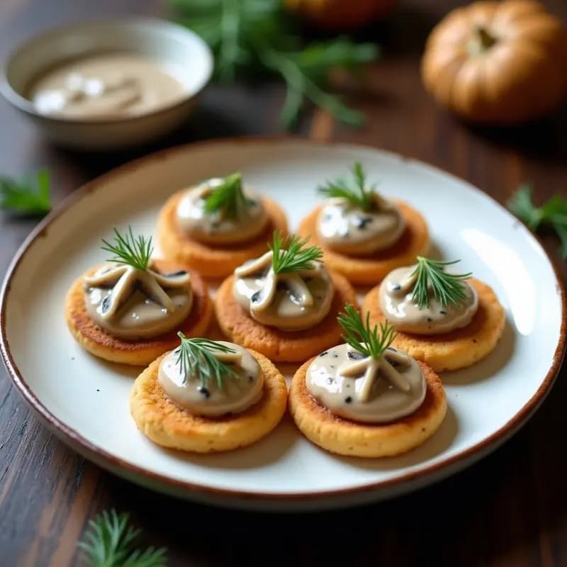 Blini de Alforfón con Crema de Champiñones y Eneldo: Entrante Ruso Sin Gluten