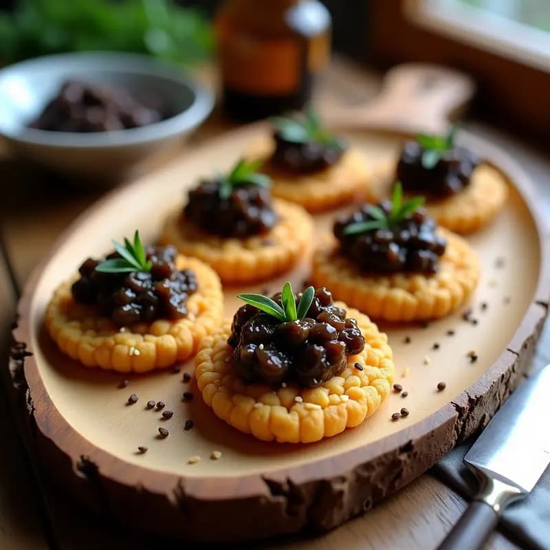Blini Rusos de Harina de Garbanzo con Caviar de Berenjena: Aperitivo Crujiente y Gourmet
