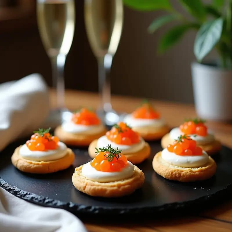 Blini Rusos con Caviar y Crema Fraiche: Aperitivo Elegante en 10 Minutos