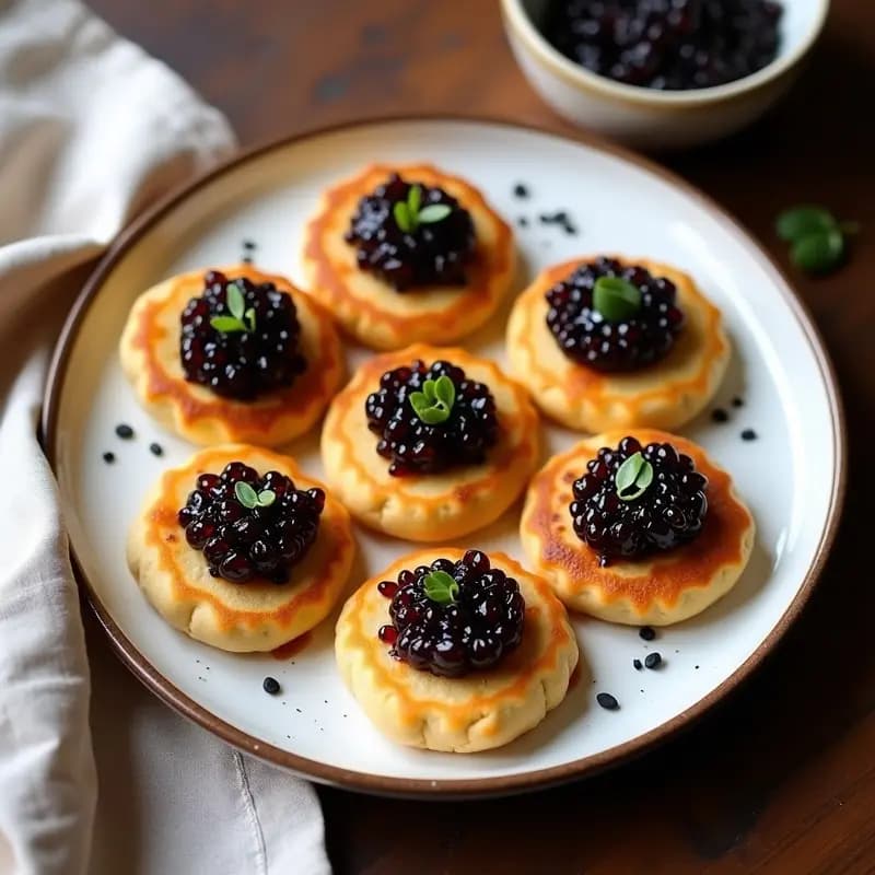 Blini Rusos de Trigo Sarraceno con Caviar de Berenjena: Aperitivo Sin Gluten