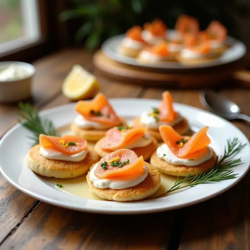 Blinis Rusos con Crema Agria y Salmón Ahumado: Receta Festiva en 20 Minutos