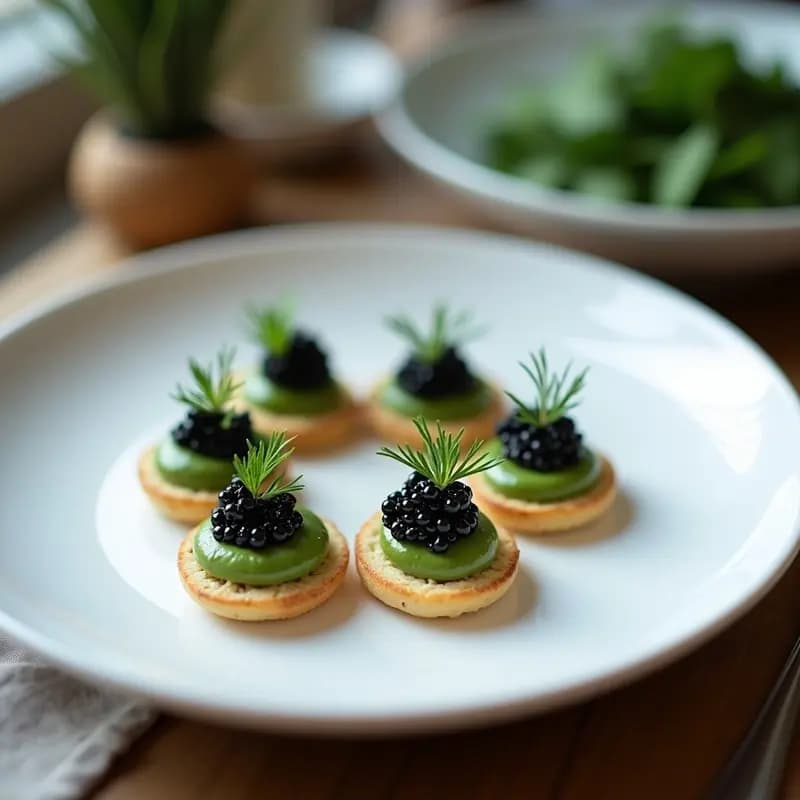 Blinis de Espinacas con Caviar de Lentejas Beluga: Entrante Ruso Vegano y Elegante