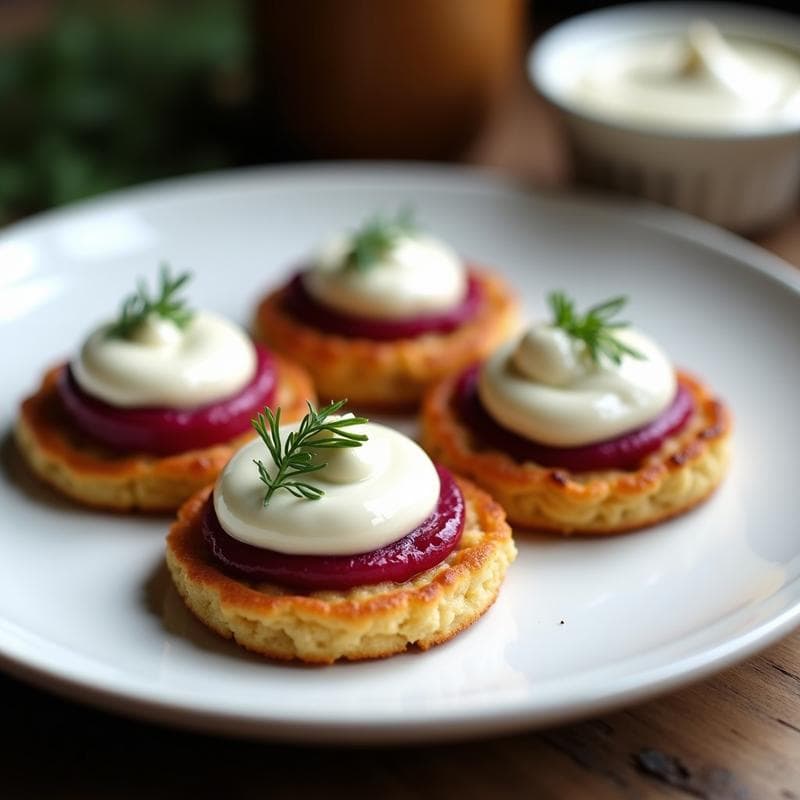 Blinis de Garbanzo y Remolacha: Aperitivo Ruso Vegano y Sin Gluten con Crema de Anacardo