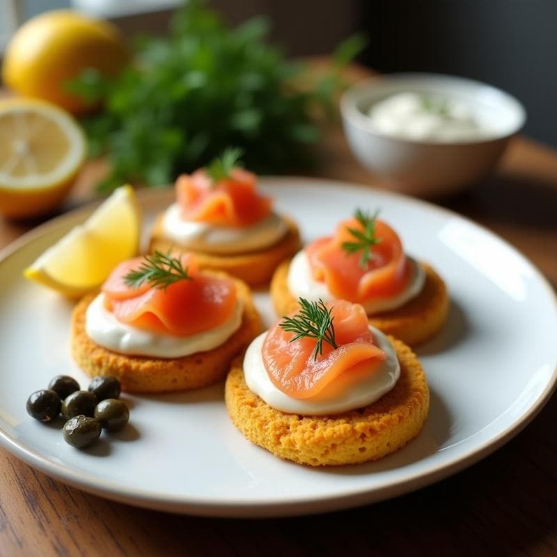 Blinis de Lentejas Rojas con Crema de Rábano Picante y Salmón Ahumado: Receta Alta en Proteína y Sin Harina