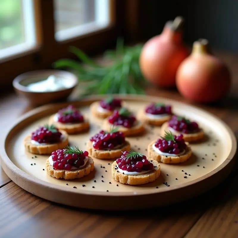 B linis de Lino con Caviar de Remolacha y Crema de Eneldo: Aperitivo Rusa Vegano y Sin Gluten
