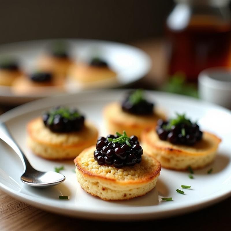 Blinis de Quinoa con Caviar de Berenjena: Aperitivo Ruso Vegano y Sin Gluten