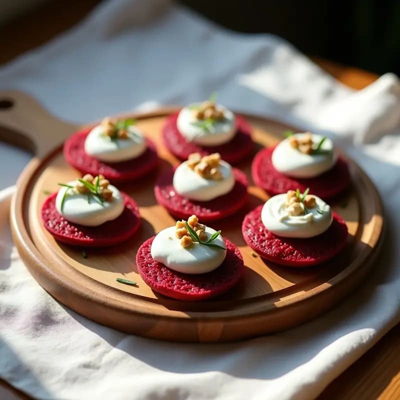 Blinis de Remolacha con Crema de Queso de Cabra: Aperitivo Ruso Colorido