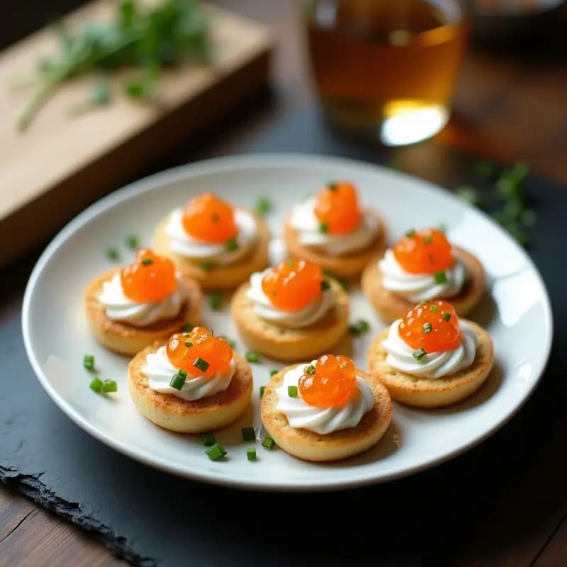 Blinis Rusos con Caviar y Crema Agria: Aperitivo de Lujo en 15 Minutos