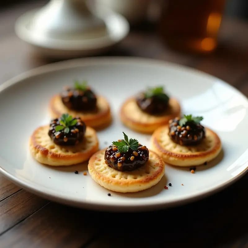 Blinis Rusos de Trigo Sarajevo con Caviar de Berenjena: Aperitivo Elegante Sin Lactosa
