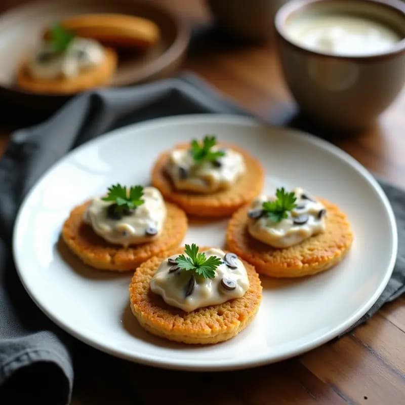 Blinis de Trigo Sarraceno con Crema de Hongos: Receta Rusa Sin Gluten para Entrantes
