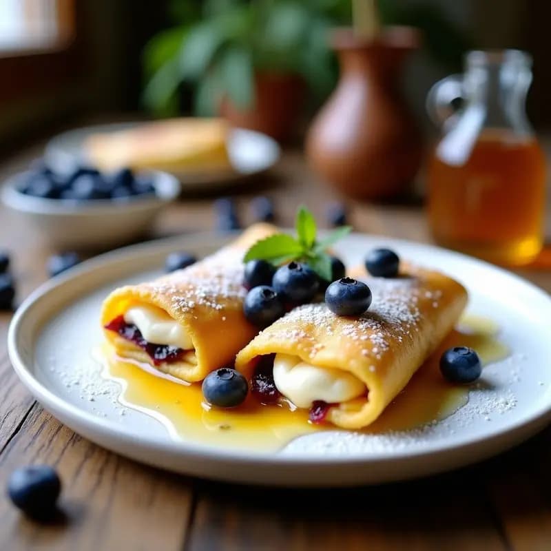 Blintzes Rusos de Requesón y Arándanos con Miel: Desayuno o Postre Tradicional