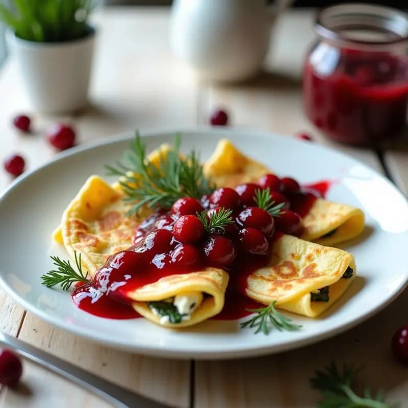 Blintzes Rusos de Requesón y Espinacas con Salsa de Arándanos: Desayuno Proteico