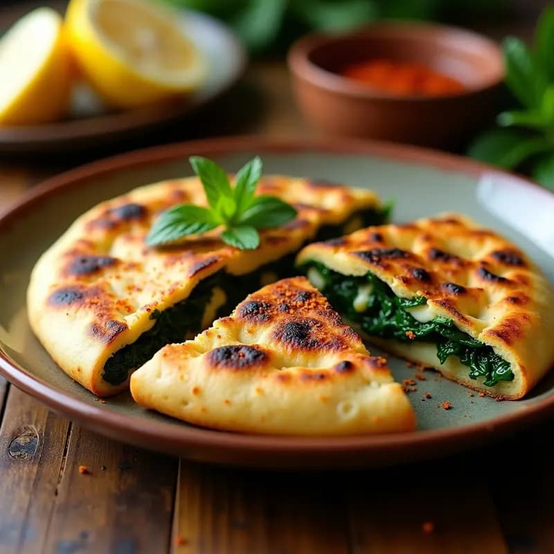 Bnaan de Espinacas y Queso Halloumi: Pan Árabe Relleno a la Plancha en 15 Minutos