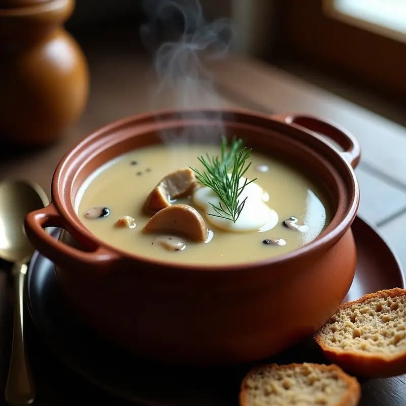 Bność de Hongos Silvestres y Nata Agría: Sopa Polaca Cremosa en Olla Lenta