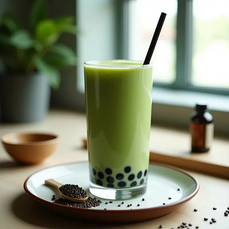 Boba Tea de Matcha y Chía: Bebida Taiwanesa Sin Azúcar y Alta en Fibra en 5 Minutos