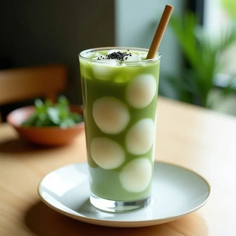 Bobao de Té Matcha y Mochi: Bebida Taiwanesa Refrescante con Bolas de Arroz Glutinoso