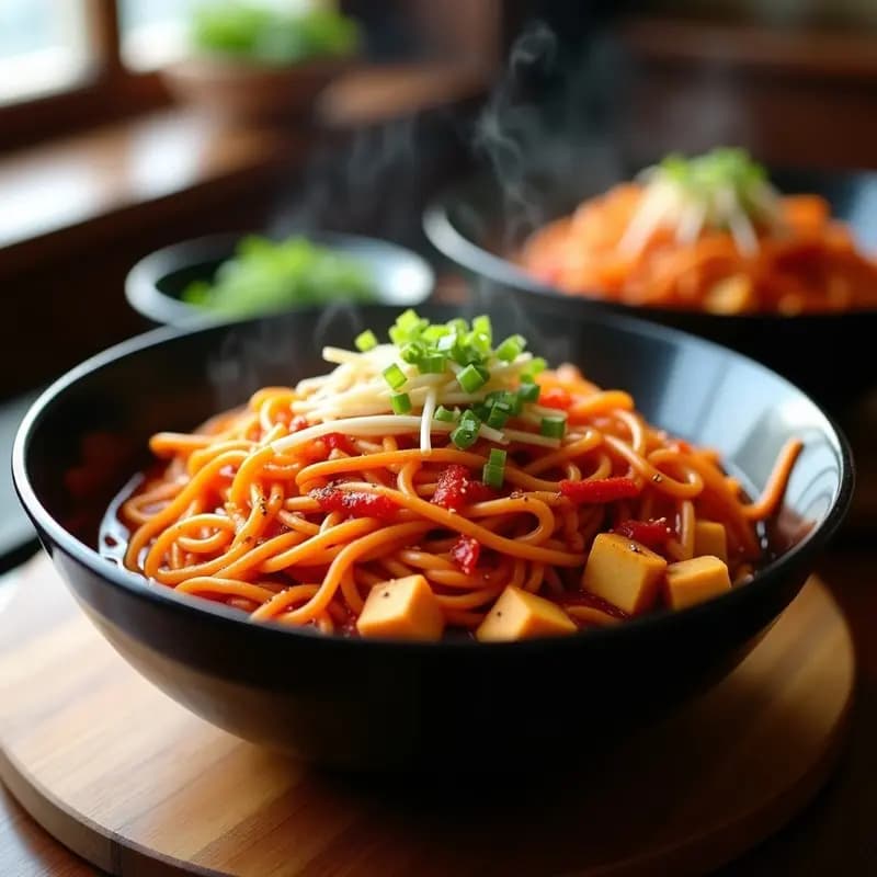 Bobea Coreana de Fideos de Batata con Salsa Picante Gochujang: Receta Callejera y Adictiva