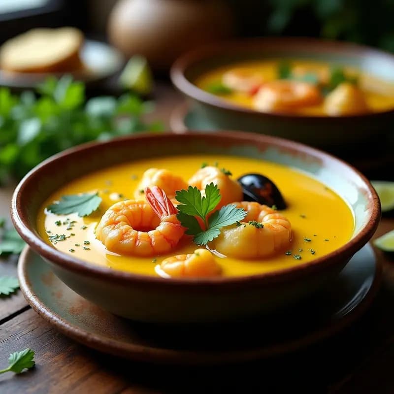 Bobó de Camarão Brasileno con Cúrcuma: Receta con Crema de Mandioca y Mariscos