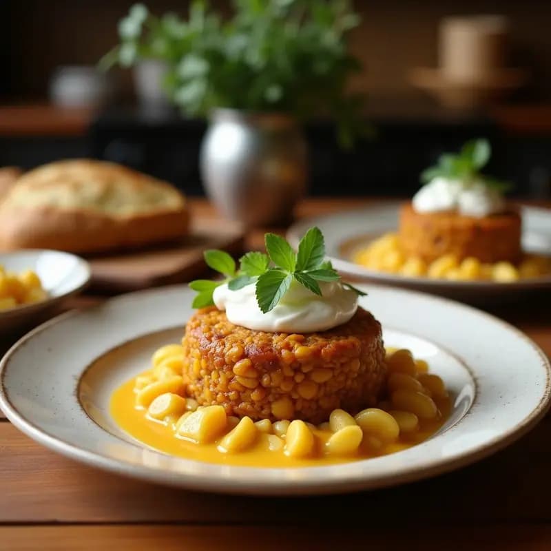 Bobotie de Lentejas con Salsa de Leche de Coco y Albaricoque: Receta Sudafricana Vegana