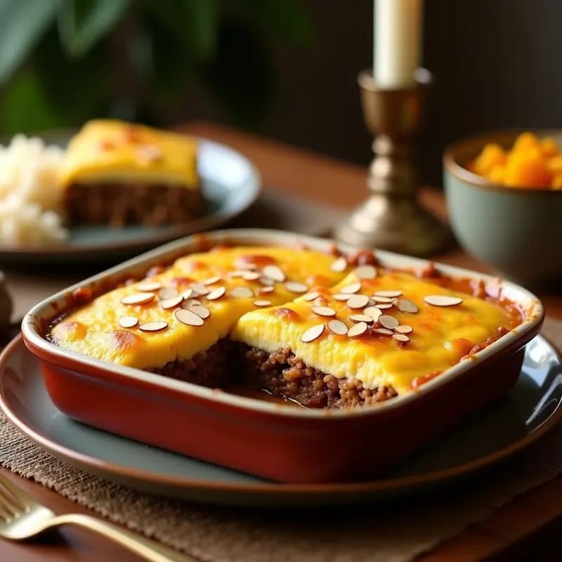 Bobotie Sudafricana: Pastel de Carne con Frutas Secas y Especias Cape Malay