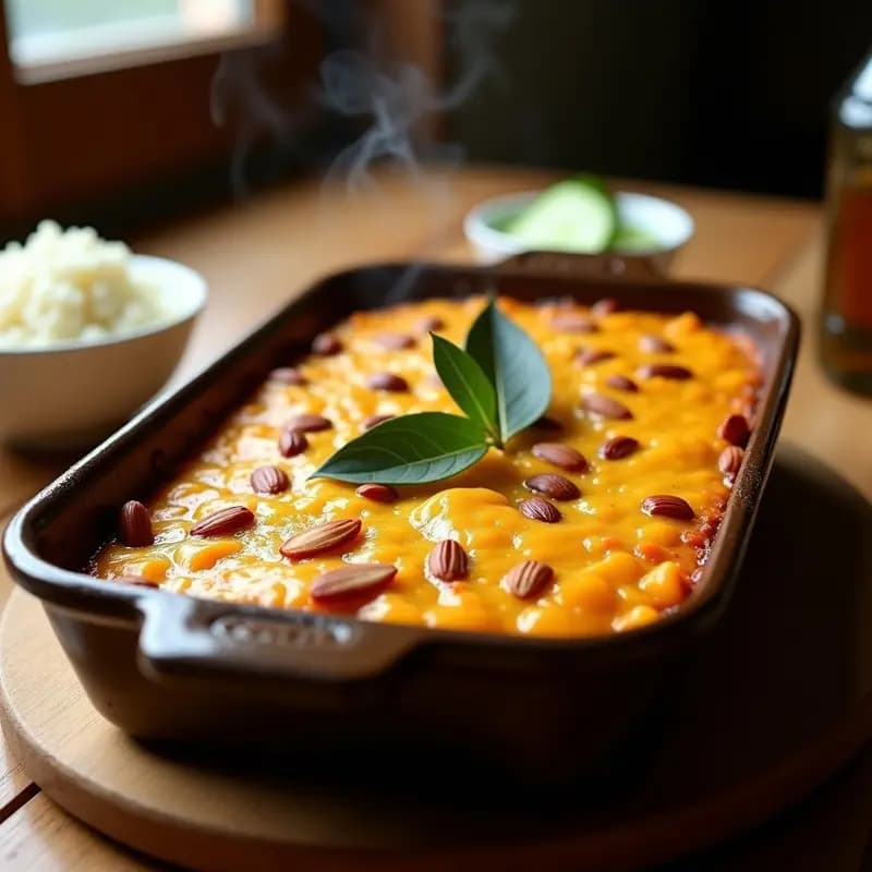 Bobotie Sudafricana con Carne de Ternera y Frutos Secos: Estofado Especiado al Horno