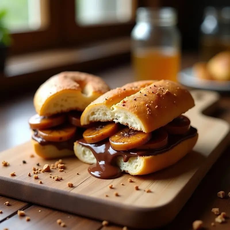 Bocadillo de Chocolatinas: Pan Brioche con Nutella y Plátano Caramelizado
