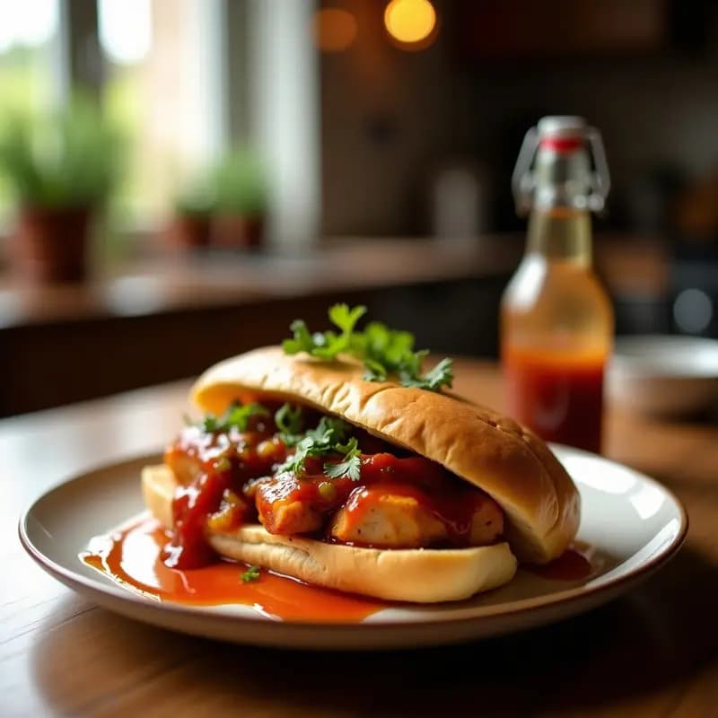 Bocadillo de Pollo Frito Crujiente con Salsa BBQ: Receta Rápida y Adictiva