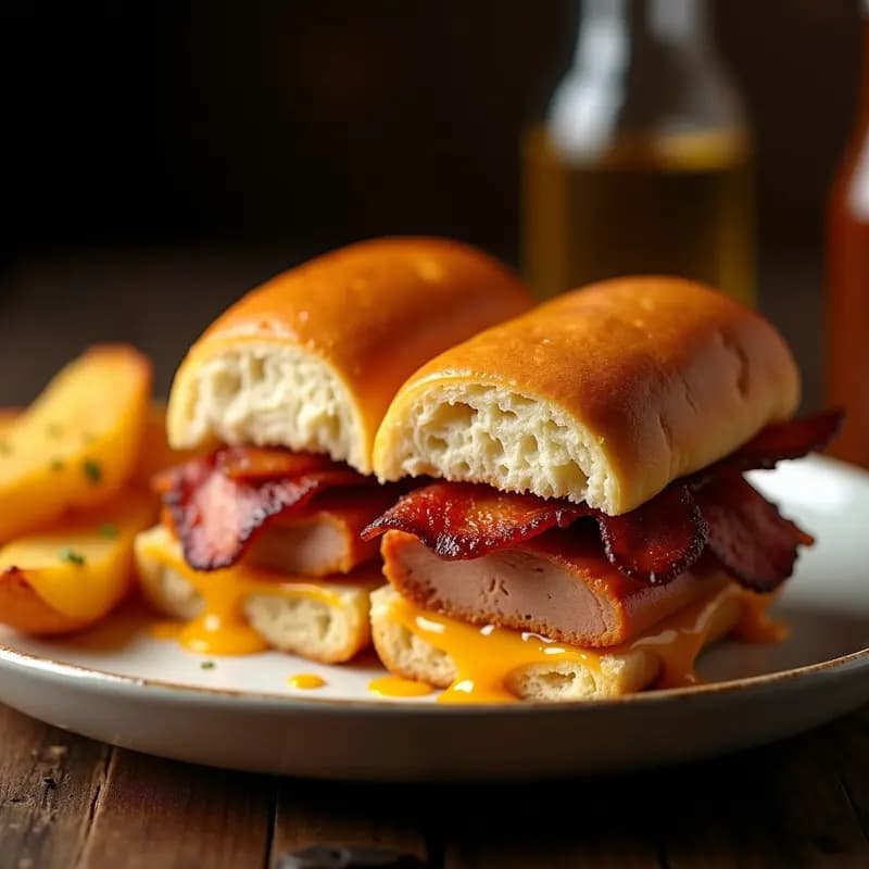 Bocadillo de Lomo Adobado con Queso Cheddar y Bacon: Sándwich de Ensueño