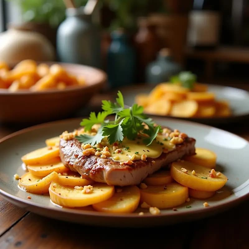 Bocadillo de Lomo Adobado con Queso Fundido y Crujiente de Patatas Fritas: Bocado de Rey