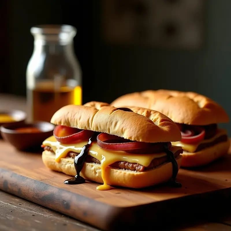 Bocadillo de Lomo Embuchado con Queso Fundido y Trufa Negra: Sándwich Gourmet de Comida Basura
