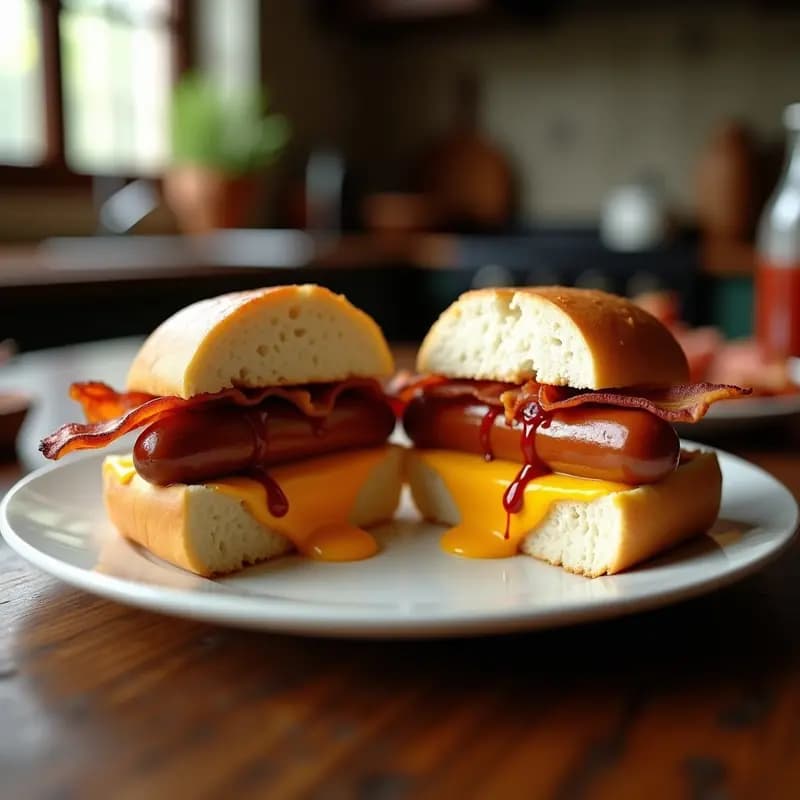 Bocadillo de Perrito Caliente con Doble Queso y Bacon: Receta Fast Food en 10 Minutos