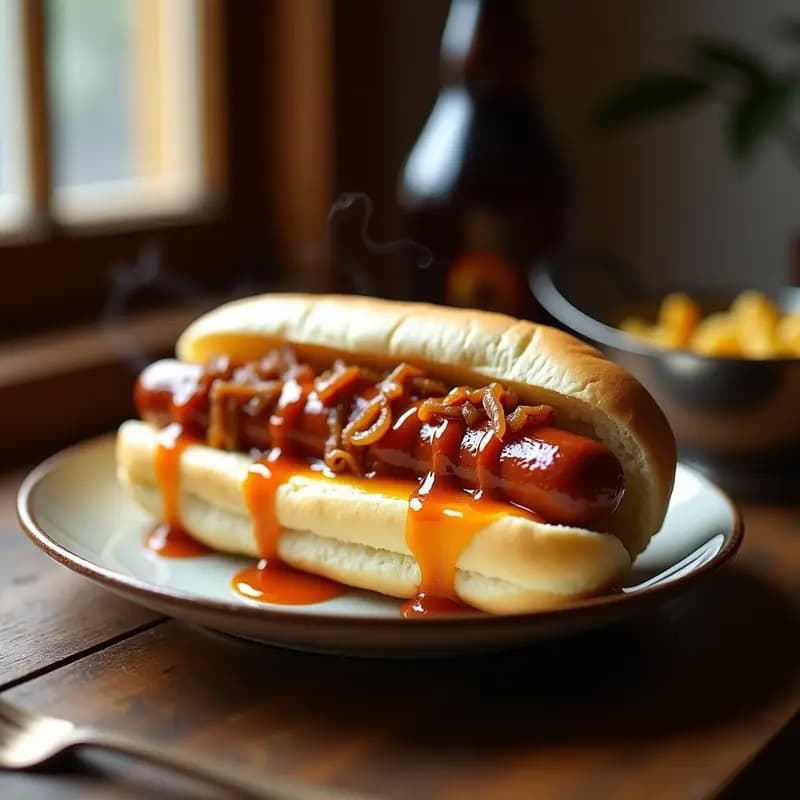 Bocadillo de Perro Caliente Gourmet con Salsa de Queso: Receta Rápida y Ultra Indulgente
