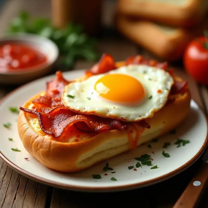 Bocadillo Pizza con Bacon y Huevo Frito: Receta Fast Food en 20 Minutos