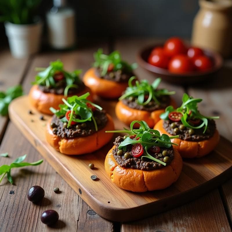 Bocadillos de Pan de Batata con Pâté de Aceitunas Kalamata y Alcaparras: Receta Griega Sin Gluten