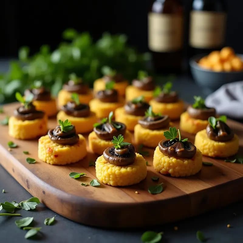 Bocaditos de Polenta con Champiñones y Queso de Castaña: Aperitivo Vegano Crujiente