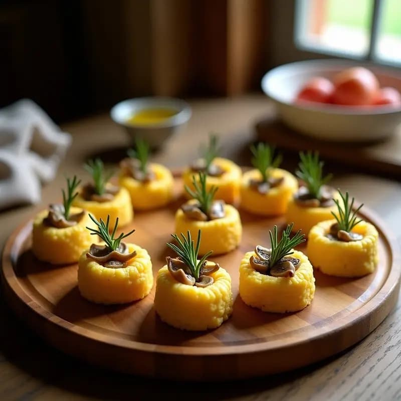 Bocaditos de Polenta con Hongos Ostreatus y Romero: Aperitivo Italiano Keto