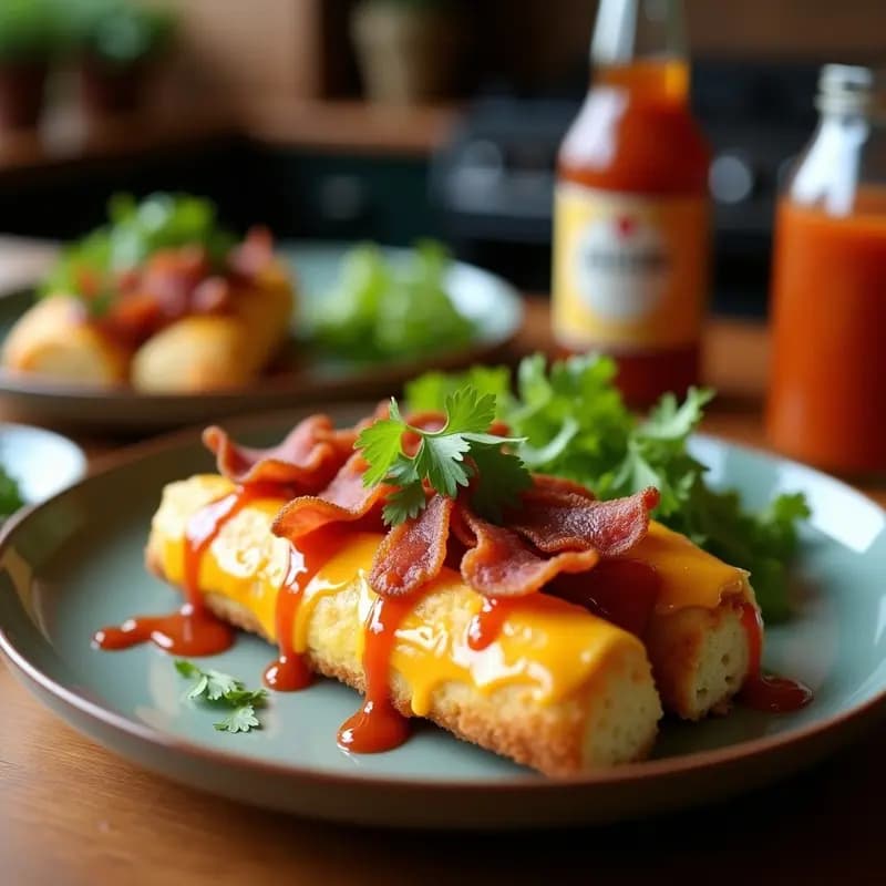 Bocadillo Frito Relleno de Queso y Bacon con Salsa BBQ: Receta Express de Comida Rápida Casera