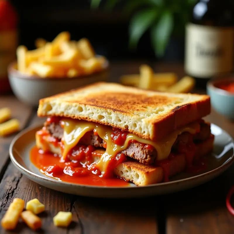 Bocata de Lomo en Salsa con Patatas Fritas y Queso Fundido: Clásico Español en Versión XXL