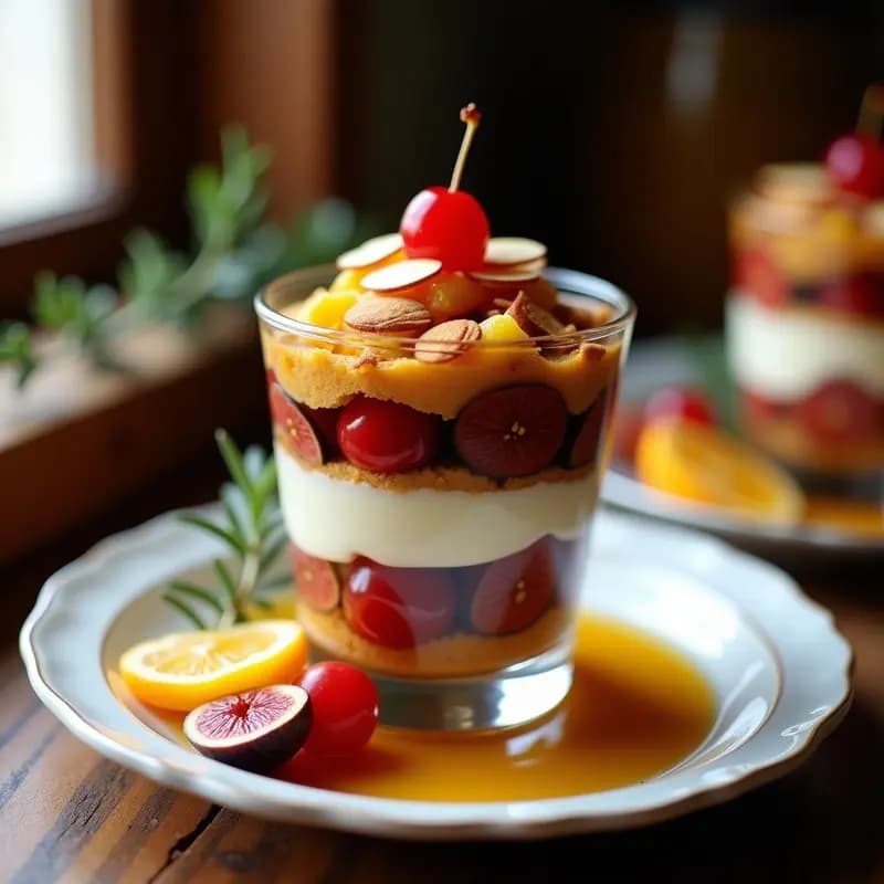 Bodas de Sangre: Postre Andaluz de Bizcocho, Crema y Frutas Escarchadas Sin Horno