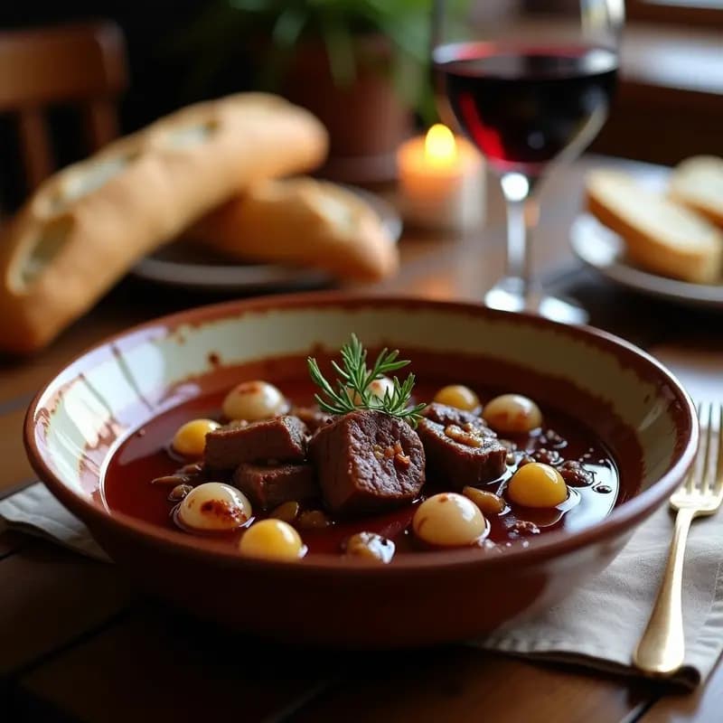 Bœuf Bourguignon con Champiñones y Cebollitas: Estofado Francés en Olla Rápida