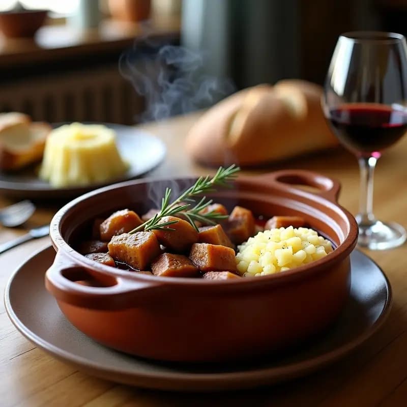 Bœuf Bourguignon de Champiñones y Tofu: Versión Vegana de la Receta Francesa Clásica