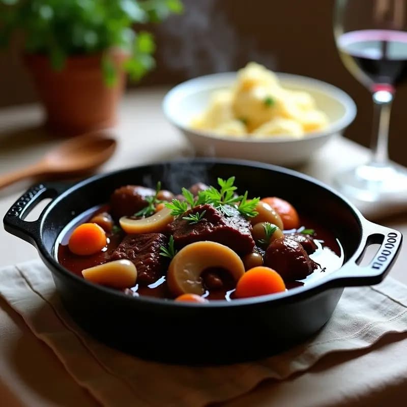 Boeuf Bourguignon: Estofado Francés de Carne con Vino Tinto y Champiñones