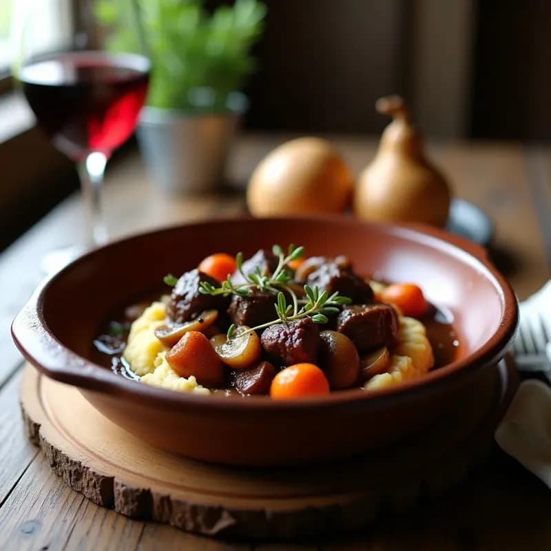 Bœuf Bourguignon con Hongos Silvestres: Receta Francesa en Olla Lenta y Alta en Hierro